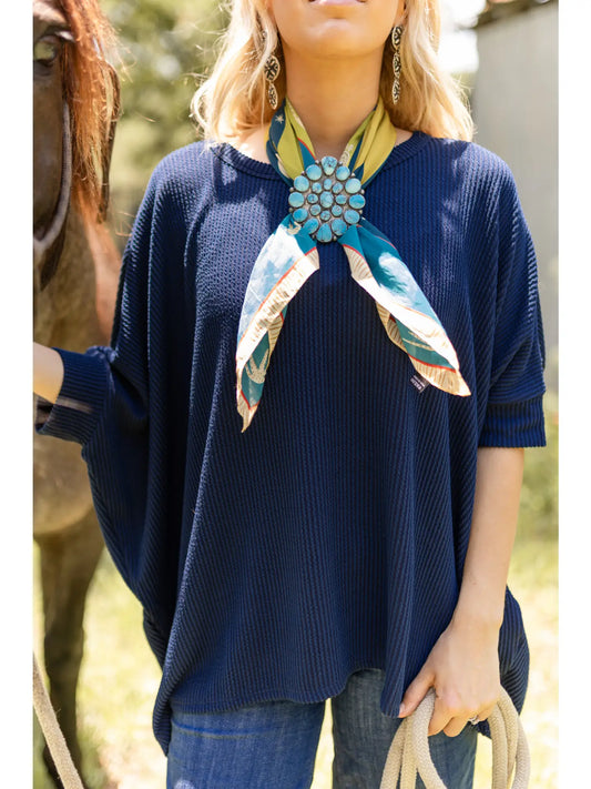 Curly Poncho Top - Navy