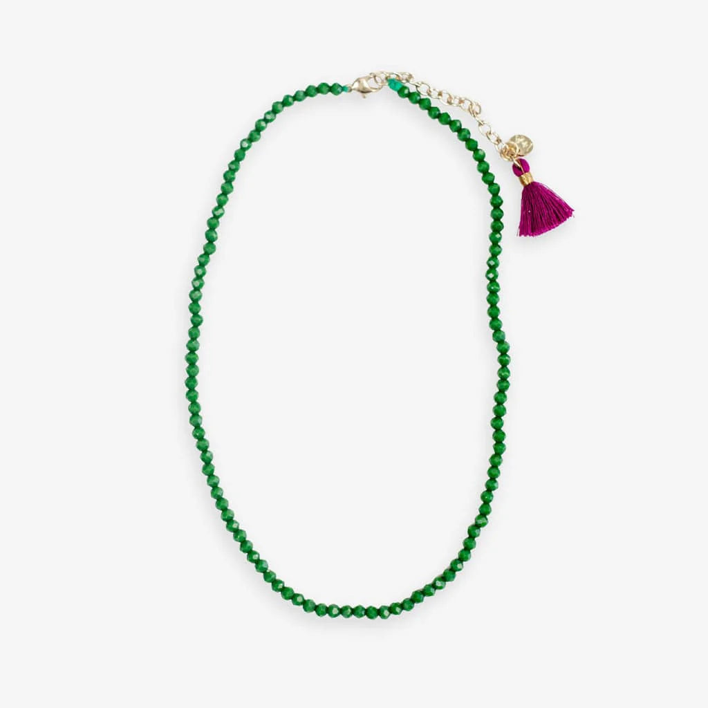 Hayden Green Crystal Tassel Necklace