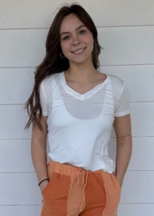 Butter Soft White Vneck Tee
