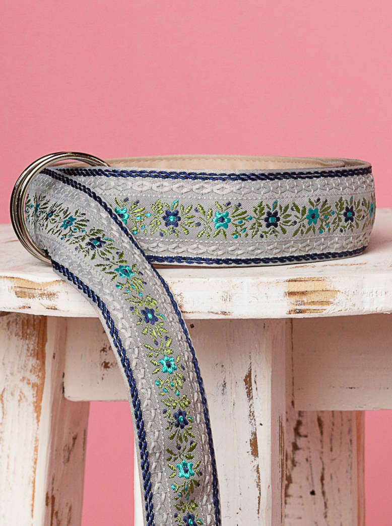 Blue Flowers Ring Tie Belt