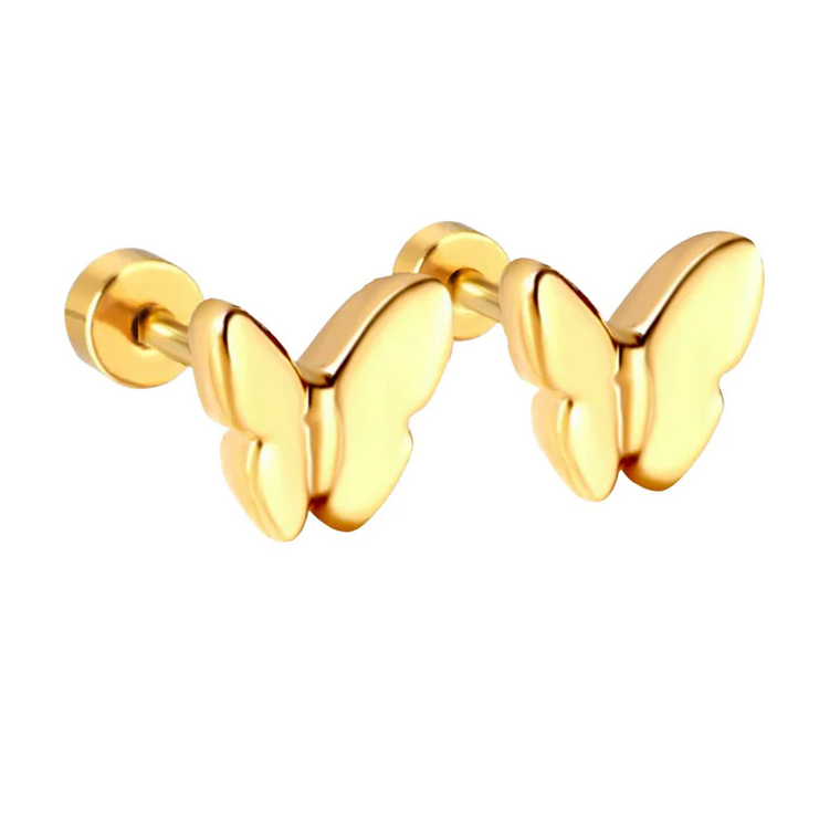 Screwback Stud Earrings-Gold Butterflies