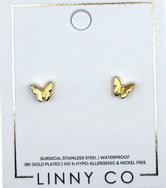 Screwback Stud Earrings-Gold Butterflies