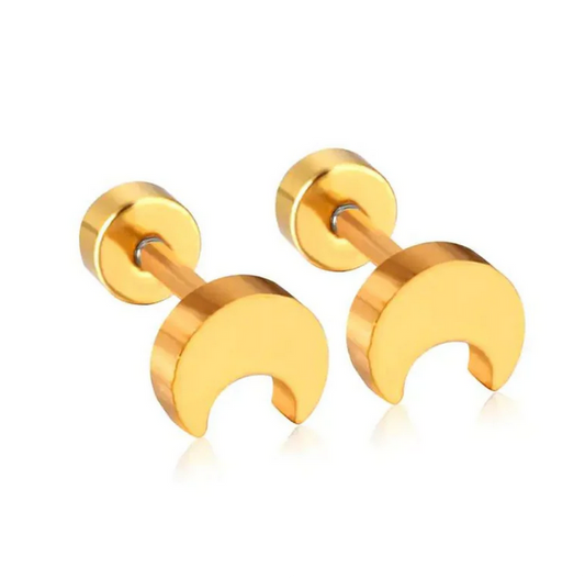 Screwback Stud Earrings-Gold Moons