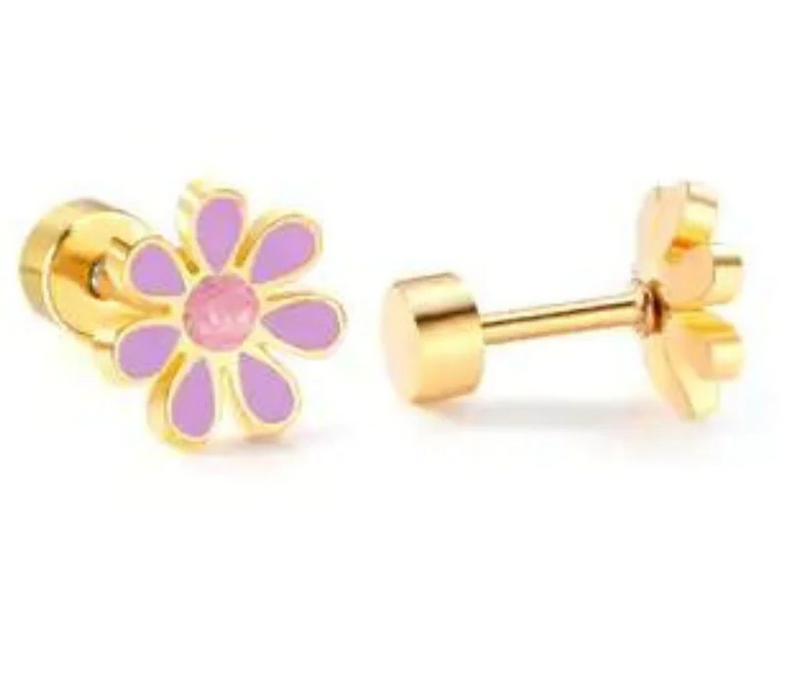 Screwback Stud Earring-Painted Flowers