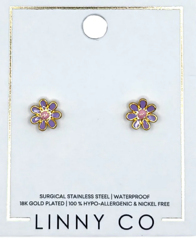 Screwback Stud Earring-Painted Flowers