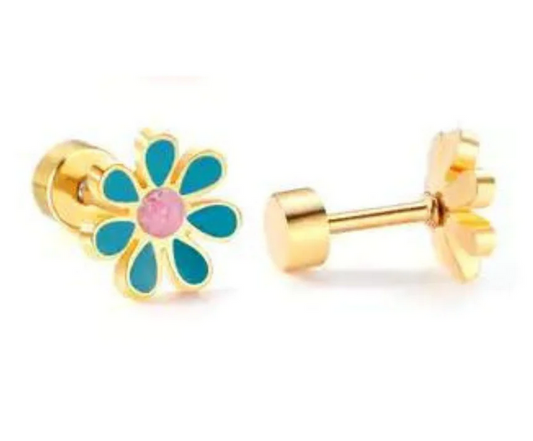 Screwback Stud Earring-Painted Flowers