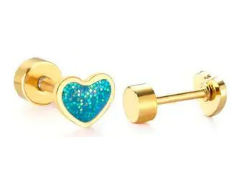 Screwback Stud Earring-Painted Sparkly Hearts