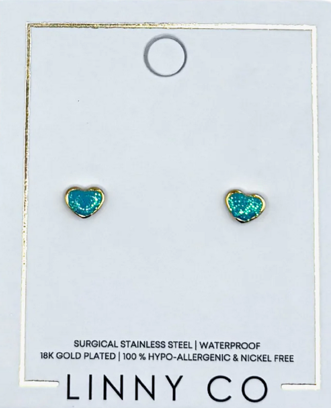 Screwback Stud Earring-Painted Sparkly Hearts