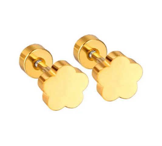 Screwback Stud Earrings-Gold Flowers