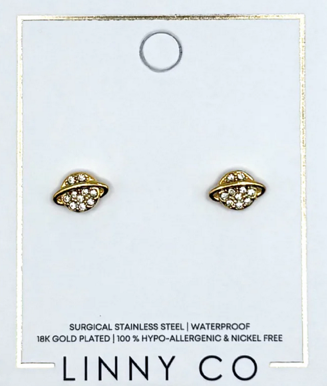 Screwback Stud Earring-Saturn w/ Inlay Diamonds