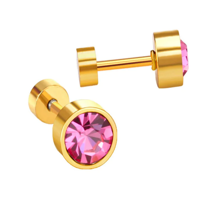 Screwback Stud Earring-Pink Diamond Studs