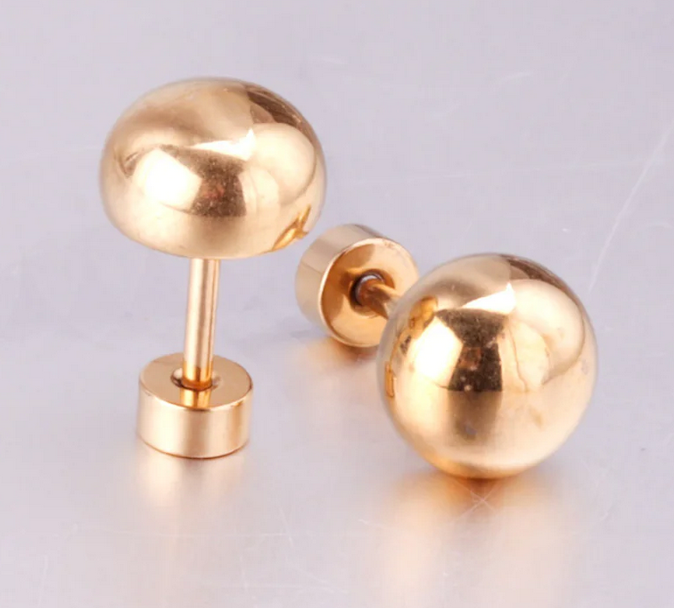 Screwback Stud Earrings-Gold Studs 8mm