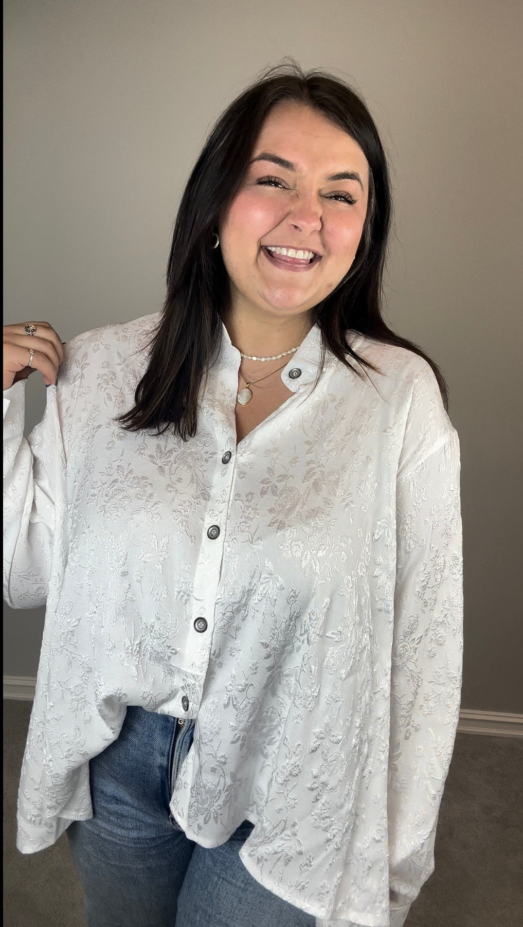 White Embossed Button Up